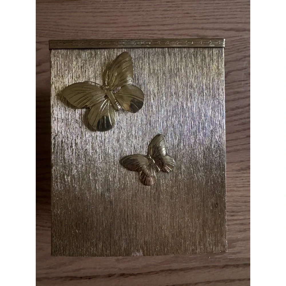 Vintage Hollywood Regency Gold Butterfly Tissue Box‎ Cover MCM Metal Square 3D